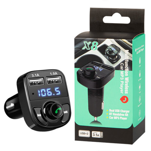 ecobox transmiter fm bluetooth uniwersalny + ładowarka 3,1a zestaw głośnomówiący fm x8 czarny