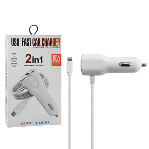 ładowarka samochodowa 2a biała vega faston iphone + usb 2000ma