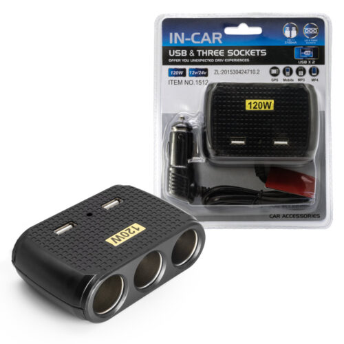 ecobox rozgałęziacz rozdzielacz gniazda zapalniczki car fire 3 gniazda + usb 4.2a czarny 120w