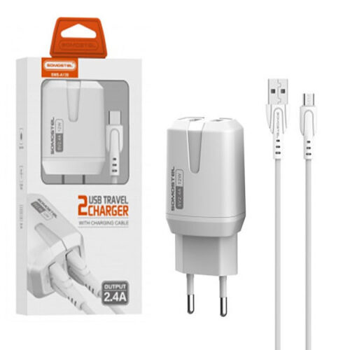 somostel ładowarka sieciowa 2xusb + kabel usb - microusb 2.4a 12w 1m biały sms-a139