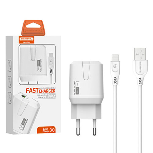 somostel ładowarka sieciowa usb + kabel usb - lightning 3a 18w 1m quick charge qc3.0 biały sms-q02