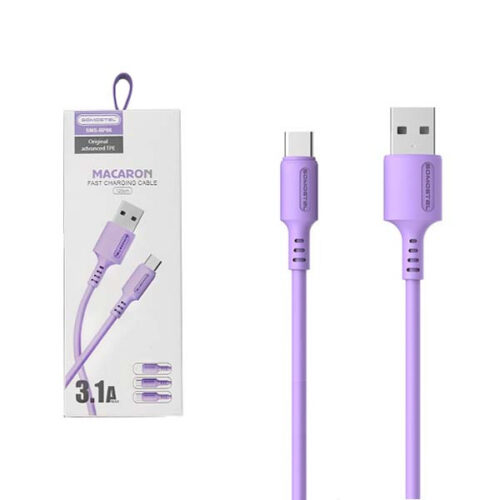 somostel kabel usb - typ-c 3.1a 30w 1.2m quick charge qc3.0 fioletowy powerline sms-bp02