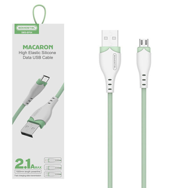somostel kabel usb - microusb 2.1a 18w 1.2m quick charge qc3.0 zielony sms-bp04