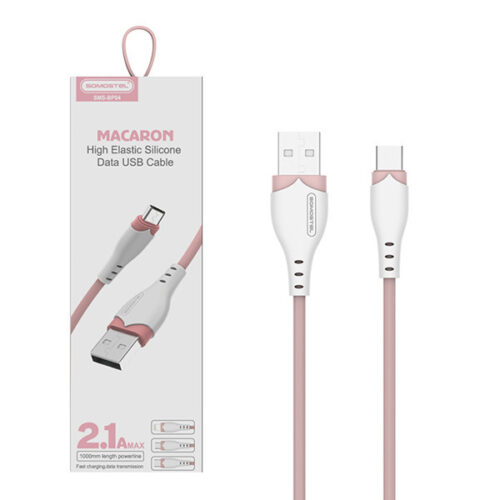 somostel kabel usb - typ-c 2.1a 20w 1.2m quick charge qc3.0 różowy powerline sms-bp04