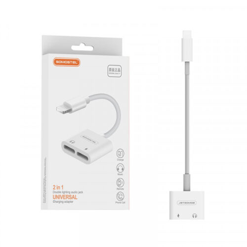 somostel adapter hf apple lightning - jack 3,5 cala + zasilanie biały sms-bz05
