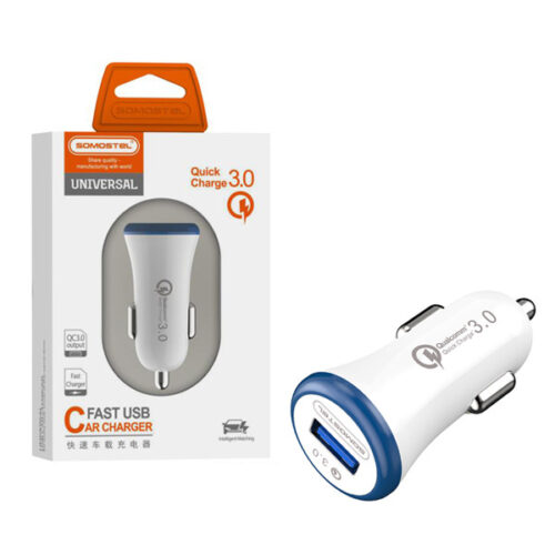 somostel ładowarka samochodowa usb + kabel usb - lightning 3a quick charge qc3.0 biały sms-a46