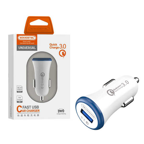 somostel ładowarka samochodowa usb + kabel usb - lightning 3a quick charge qc3.0 biały sms-a46