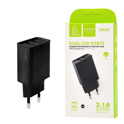 ładowarka sieciowa 2.1a 10w czarna denmen 2100ma dc02 2xusb single