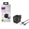 ładowarka sieciowa 3a 15,5w czarna philips + kabel typ-c usb-c 3100ma 2xusb dual quick charge phil-dlp2307a/12