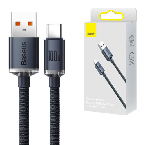 kabel usb do usb-c baseus crystal shine, 100w, 1.2m (czarny)