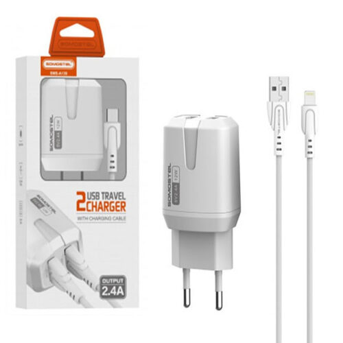 somostel ładowarka sieciowa 2xusb + kabel usb - lightning 2.4a 1m biały sms-a139