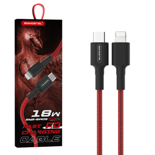 somostel kabel typ-c - lightning 3.1a 18w 1m power delivery pd czerwony powerline sms-bw05