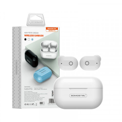 somostel słuchawki bluetooth douszne tws bt 5.0 biały stero sms-j58