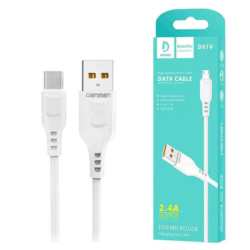 denmen kabel d01 usb - microusb 2.4a 12w 1m quick charge qc3.0 biały d01