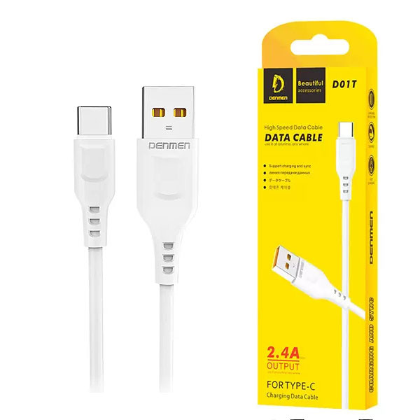 denmen kabel usb - typ-c 2.4a 12w 1m quick charge qc3.0 biały d01t-w