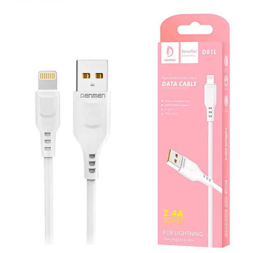 denmen kabel usb - lightning 2.4a 20w 1m quick charge qc3.0 biały d01
