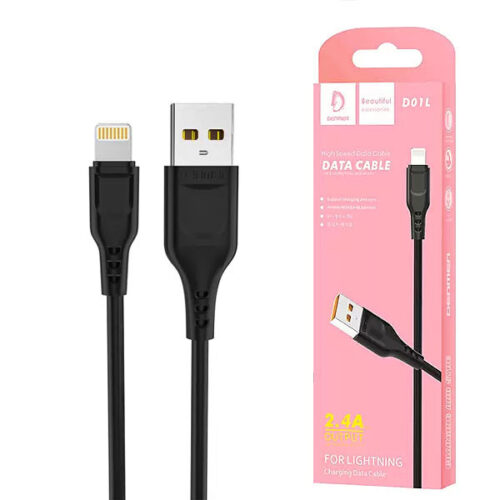 denmen kabel usb - lightning 2.4a 1m quick charge qc3.0 czarny d01