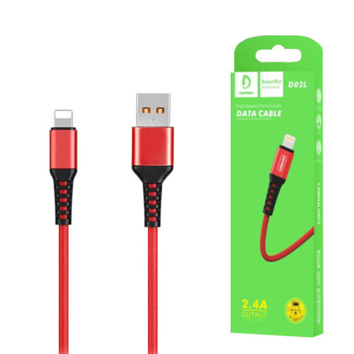 denmen kabel d02 usb - lightning 2.4a 12w 1m quick charge qc3.0 czerwony d02