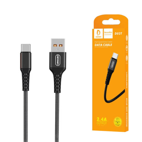 kabel usb wzmacniany oplot typ-c denmen czarny 1m d02t