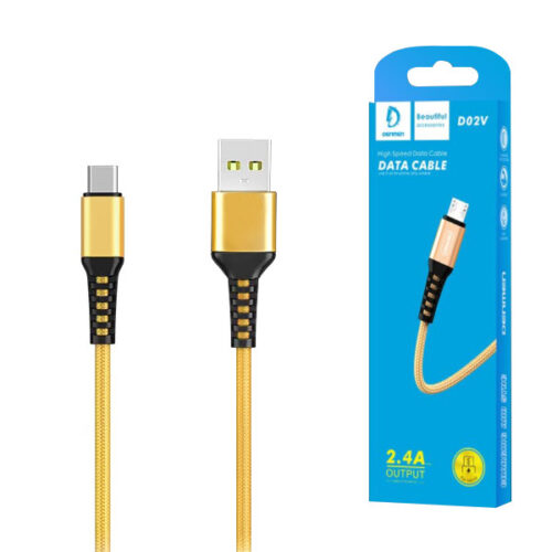 denmen kabel d02 usb - microusb 2.4a 12w 1m quick charge qc3.0 złoty d02