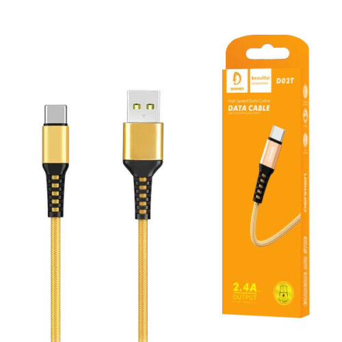 denmen kabel d02 usb - typ-c 2.4a 12w 1m quick charge qc3.0 złoty wzmacniany oplot