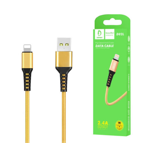 denmen kabel wzmacniany usb - lightning 2.4a 15w 1m qc3.0 złoty d02