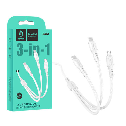 kabel usb 3w1 denmen biały 1m d05e 2,4a 1m