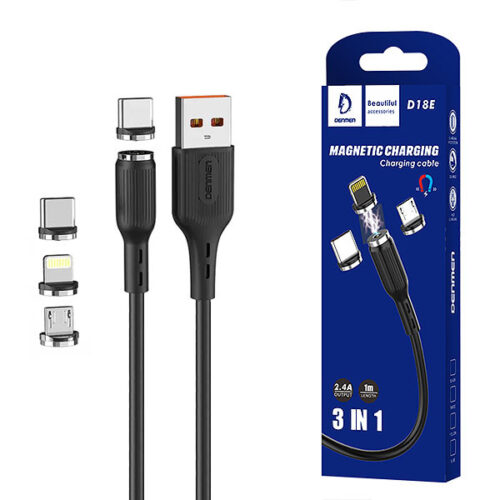 denmen kabel magnetyczny d18 usb - typ-c 2.4a 15w 1m quick charge qc3.0 czarny d18m