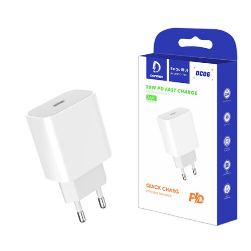 denmen ładowarka sieciowa dc06 typ-c 3.6a power delivery pd biały dc06