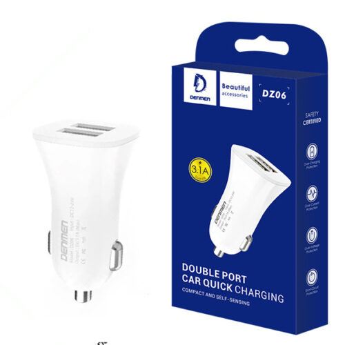 denmen ładowarka samochodowa dz06 2xusb 3.1a 15w fast charge biały dz06