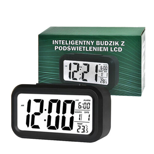 zegar budzik trusty duży lcd czarny zg21