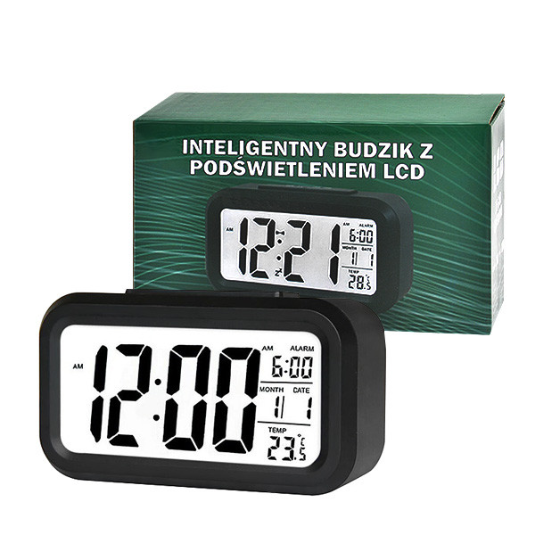 zegar budzik trusty duży lcd czarny zg21