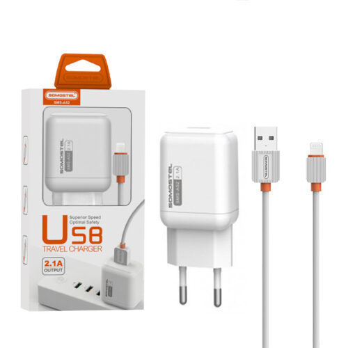 somostel ładowarka sieciowa usb + kabel usb - lightning 2a 10w 1m biały sms-a52