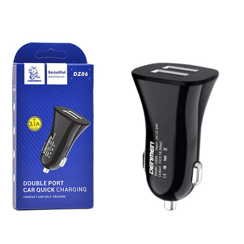 ładowarka samochodowa 3a czarna denmen 3100ma dual fast charging dz06 2xusb 15w