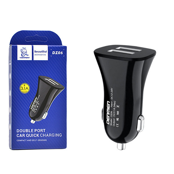ładowarka samochodowa 3a czarna denmen 3100ma dual fast charging dz06 2xusb 15w