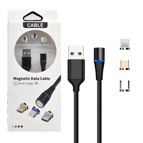 ecobox kabel usb 3w1 magnetyczny 3a 360 czarny szybkie ładowanie + transfer danych micro typ-c iphone