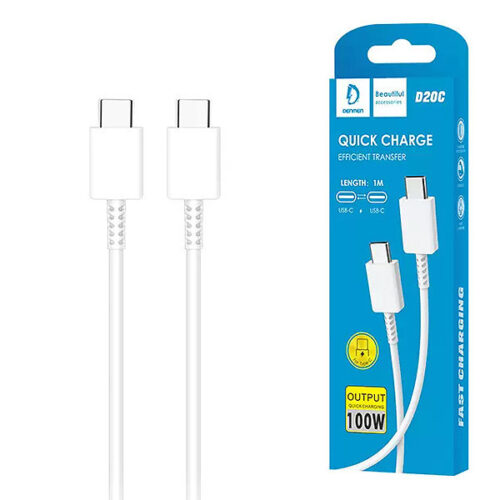 kabel usb typ-c do typ-c pd usb-c 3,6a denmen biały 1m d20c 100w