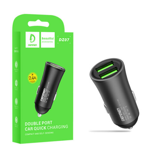 ładowarka samochodowa 12w czarna denmen 2.4a 2400ma dual fast charging dz07 aluminiowa