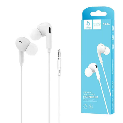 denmen słuchawki przewodowe douszne dr06 jack 3,5mm 1m biały dr06w