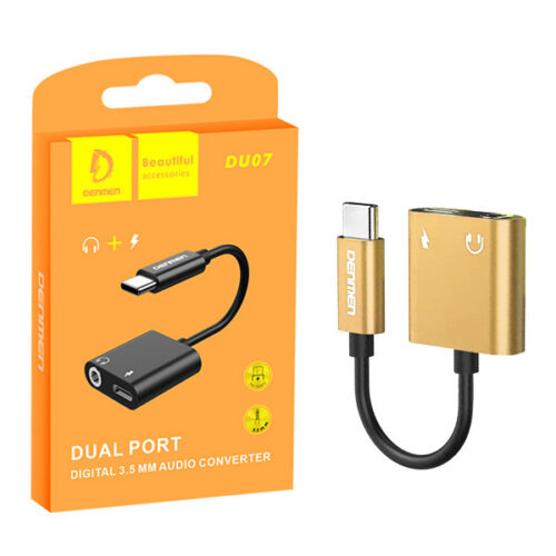 adapter hf typ-c denmen złoty audio jack 3.5 cala + zasilanie du07