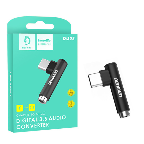 adapter hf typ-c denmen czarny audio jack du03
