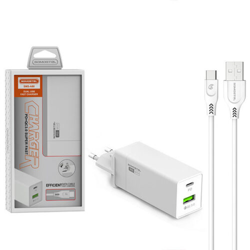 somostel ładowarka sieciowa usb+typ-c + kabel typ-c - typ-c 36w 1m power delivery pd biały sms-a80