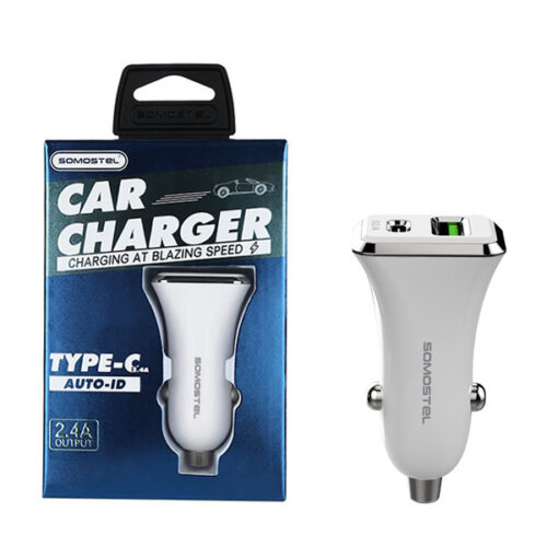 somostel ładowarka samochodowa usb+typ-c 3a 28w power delivery pd biały sms-a42