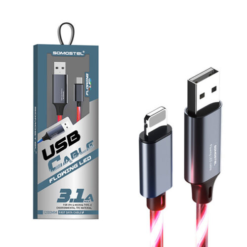 somostel kabel led usb - lightning 3.1a 30w 1.2m quick charge qc3.0 czerwony sms-by01