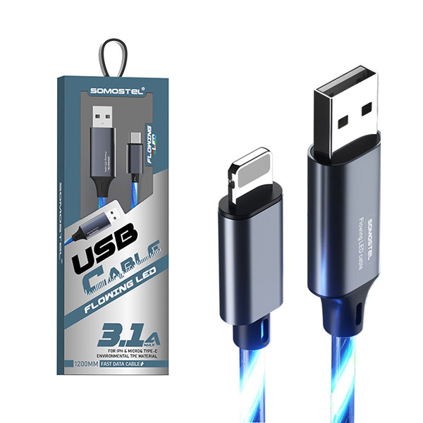 somostel kabel led usb - lightning 3.1a 30w 1.2m quick charge qc3.0 niebieski sms-by01