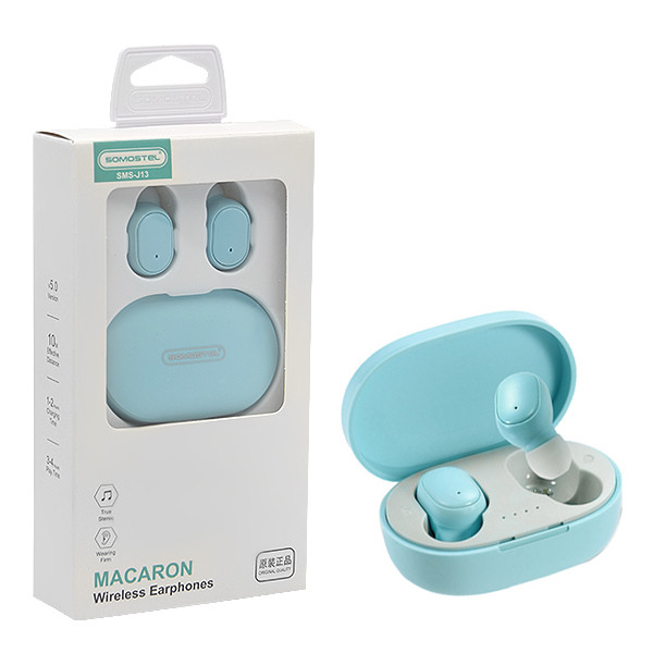 somostel słuchawki bluetooth douszne tws bt 5.0 niebieski stero sms-j13