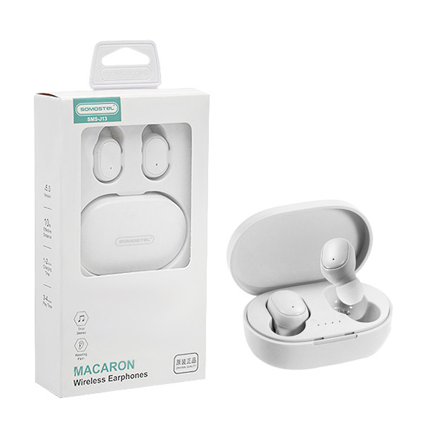 somostel słuchawki bluetooth douszne tws bt 5.0 biały stero sms-j13