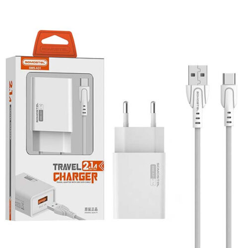 somostel ładowarka sieciowa usb + kabel usb - typ-c 2.1a 10w 1m biały sms-a31