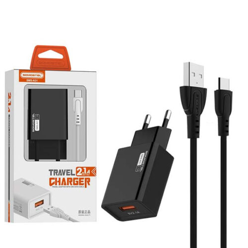 somostel ładowarka sieciowa usb + kabel usb - typ-c 2.1a 10w 1m czarny sms-a31