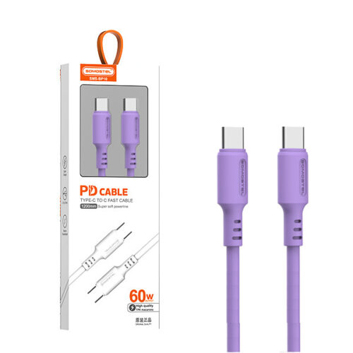 somostel kabel typ-c - typ-c 5a 60w 1.2m power delivery pd fioletowy sms-bp10